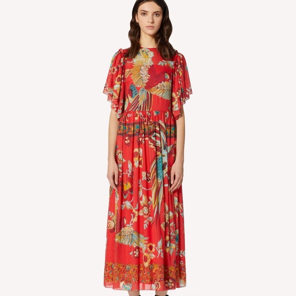 NWOT red Valentino bird of paradise forest dress